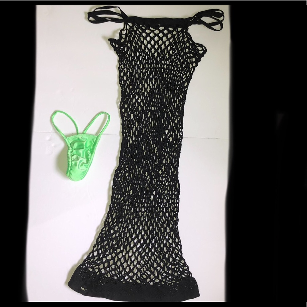 NWOT Exotic Dancer Fish Net Dress & Thongs